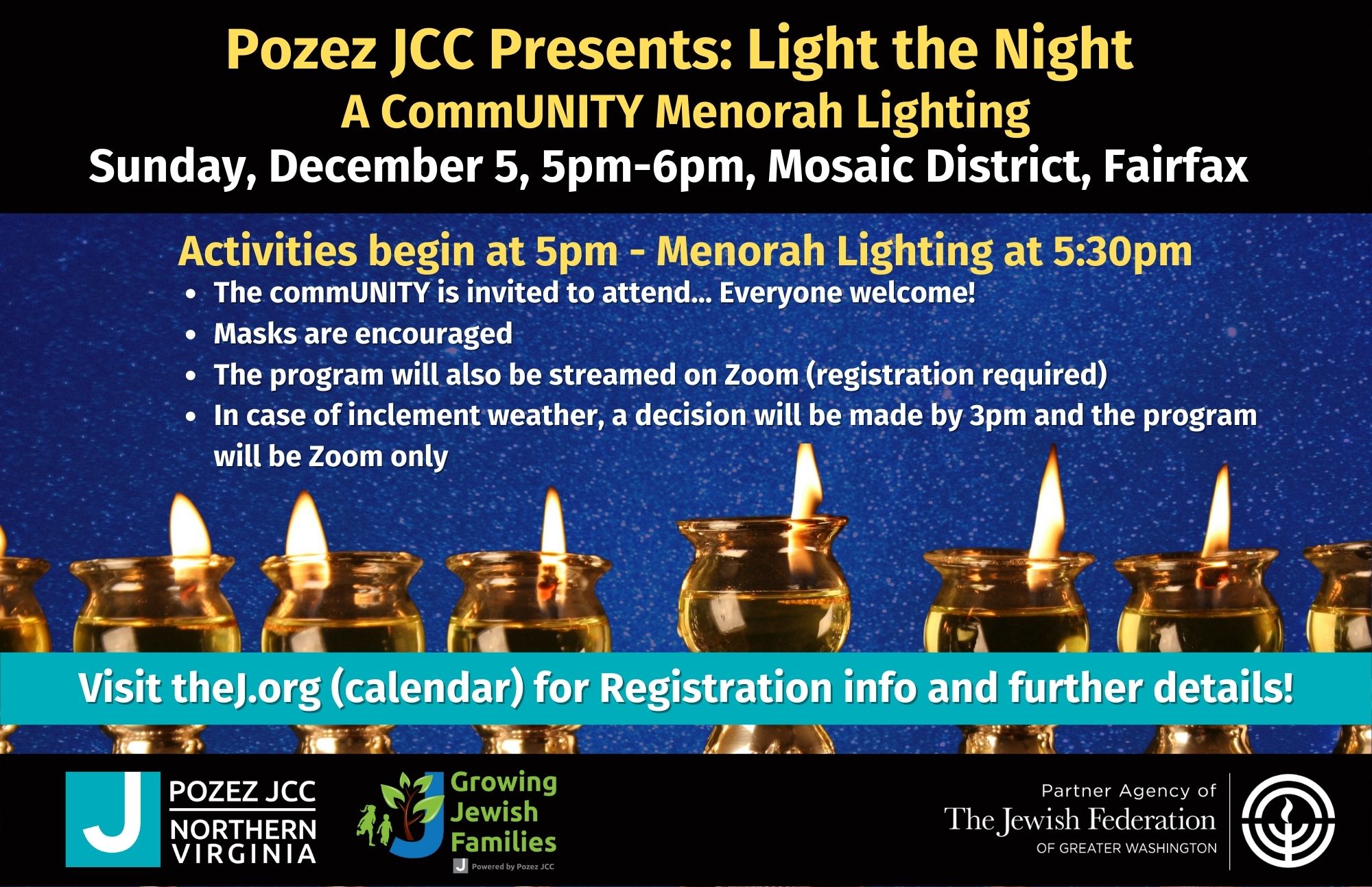 Light The Night CommUNITY Menorah Lighting @ Mosaic District, Fairfax ...